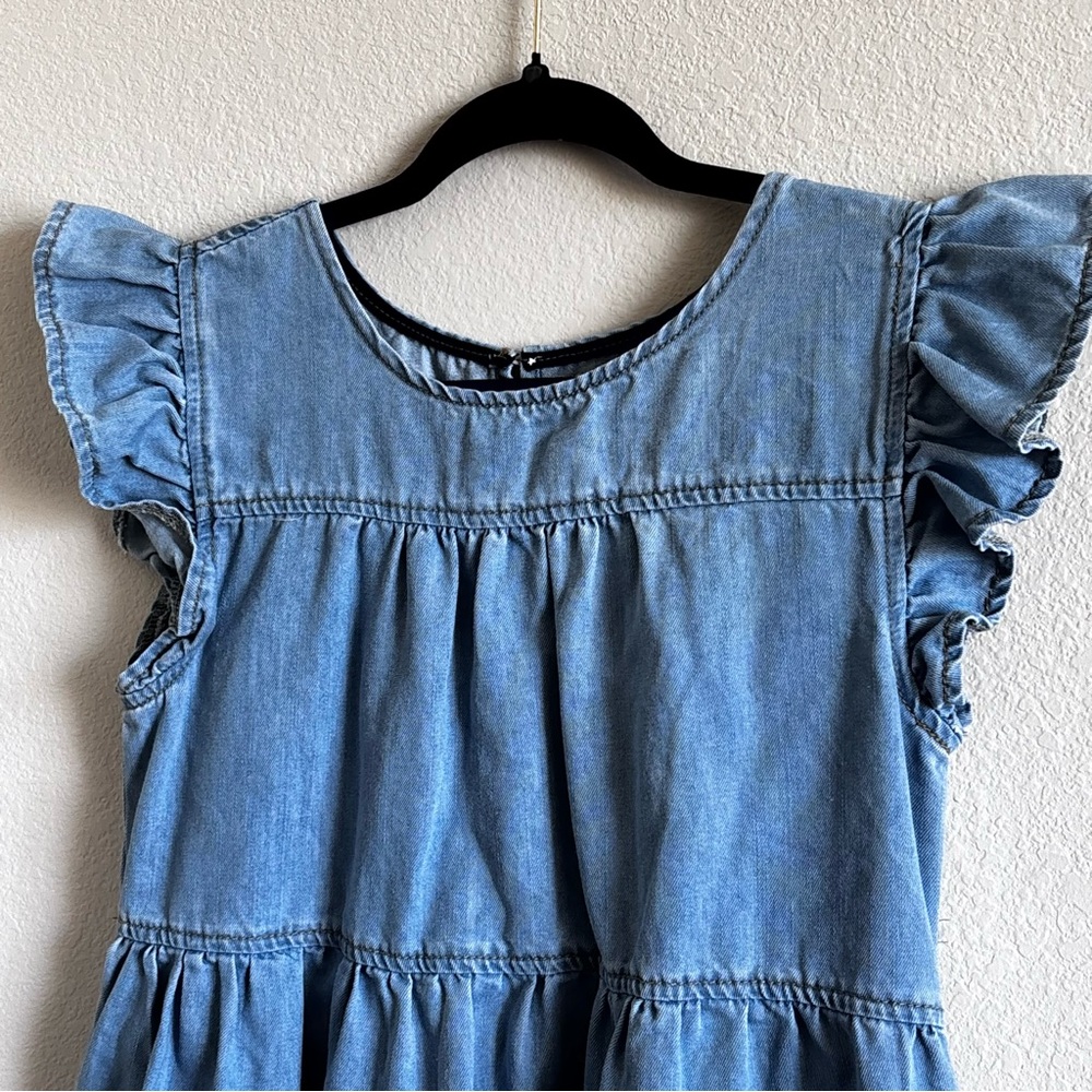 Blue Denim Ruffle-Sleeve Dress - Small